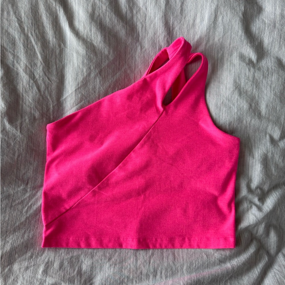 Beyond Yoga Spacedye Lost Your Mind Hot Pink One-Shoulder Cripped Tank Top